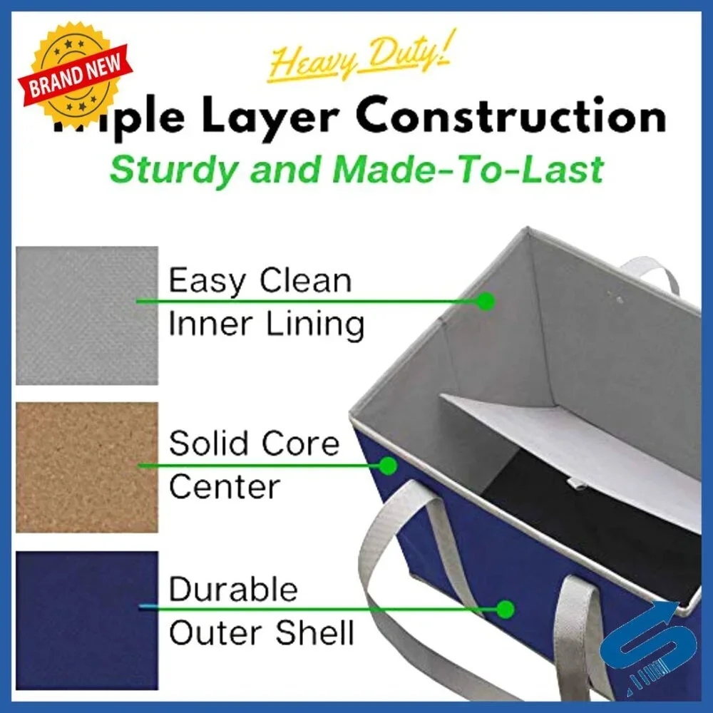 Heavy Duty Reusable Grocery Bags 3 Pack Box Shape Stands Up
